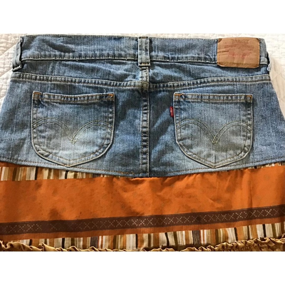 Levis Y2K Upcycled Denim Boho Tiered Ruffle Skirt Sz 9 Festival Western Cottage - Picture 11 of 15